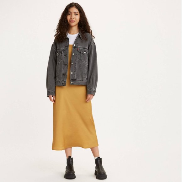 NWT LEVI'S DALIA SLIP DRESS GOLD Satin - Picture 3 of 8